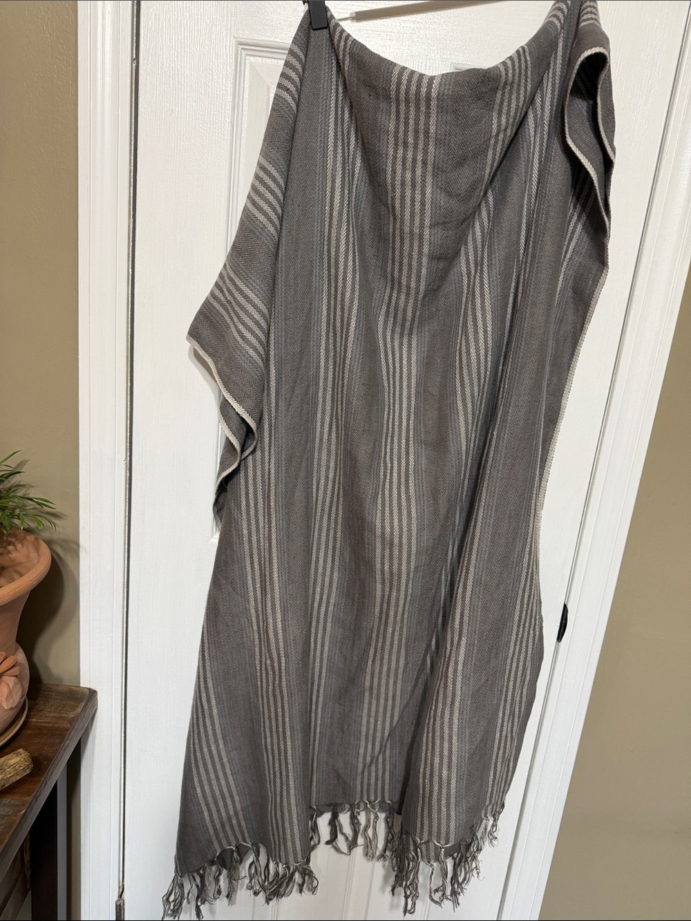 Eileen Fisher Gray Striped Throw Tassels